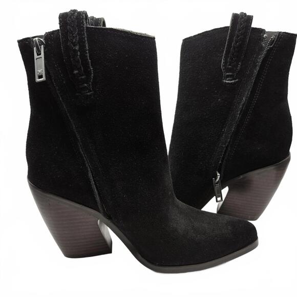 Sam Edelman Agnes Black Suede Western Booties Pointed Toe Block Heel Women’s 6M - Picture 2 of 8